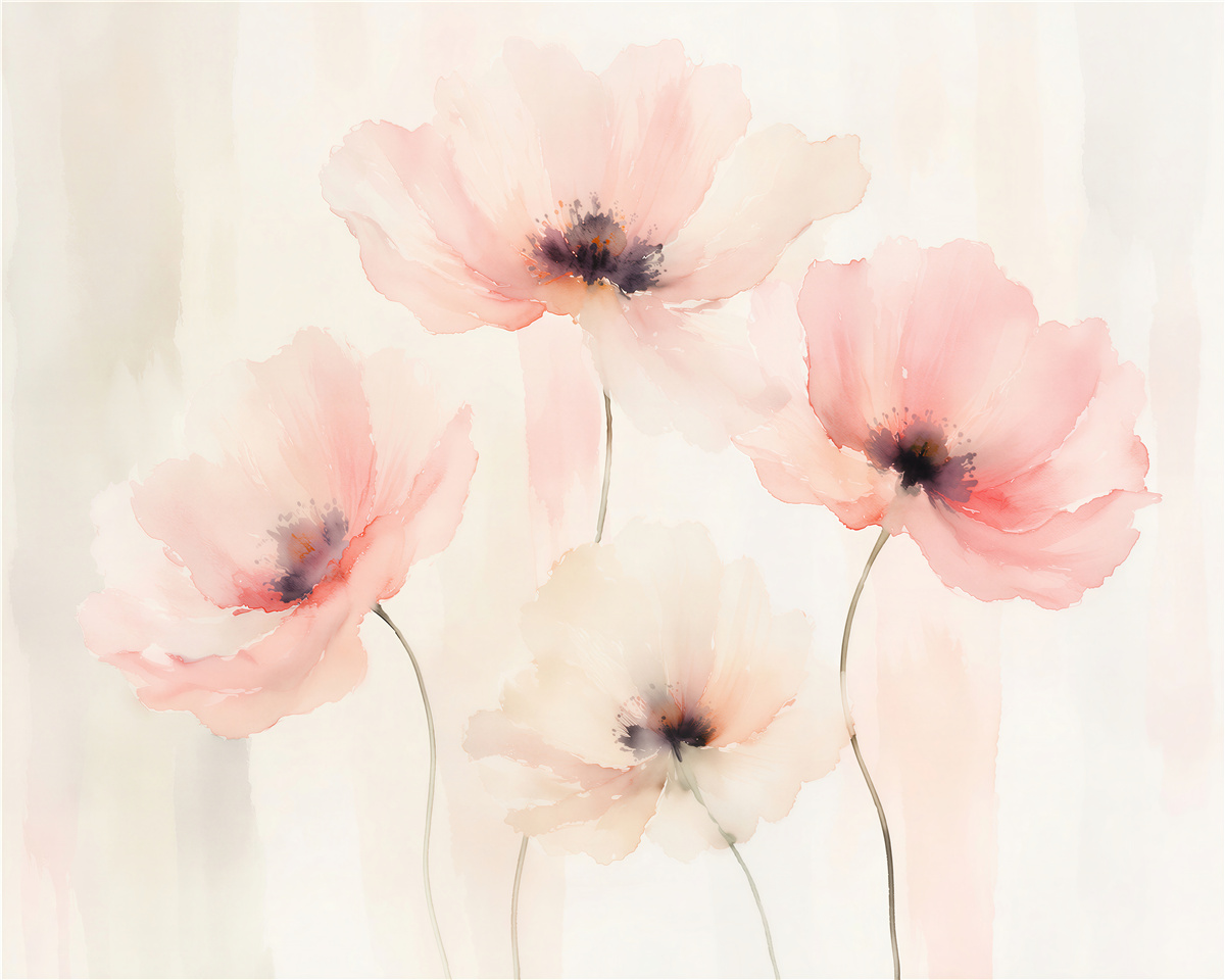 Fototapeten Pudermohnblumen in zarter Aquarelloptik