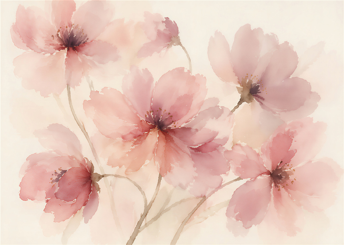 Fototapeten Puderblumen in Aquarell