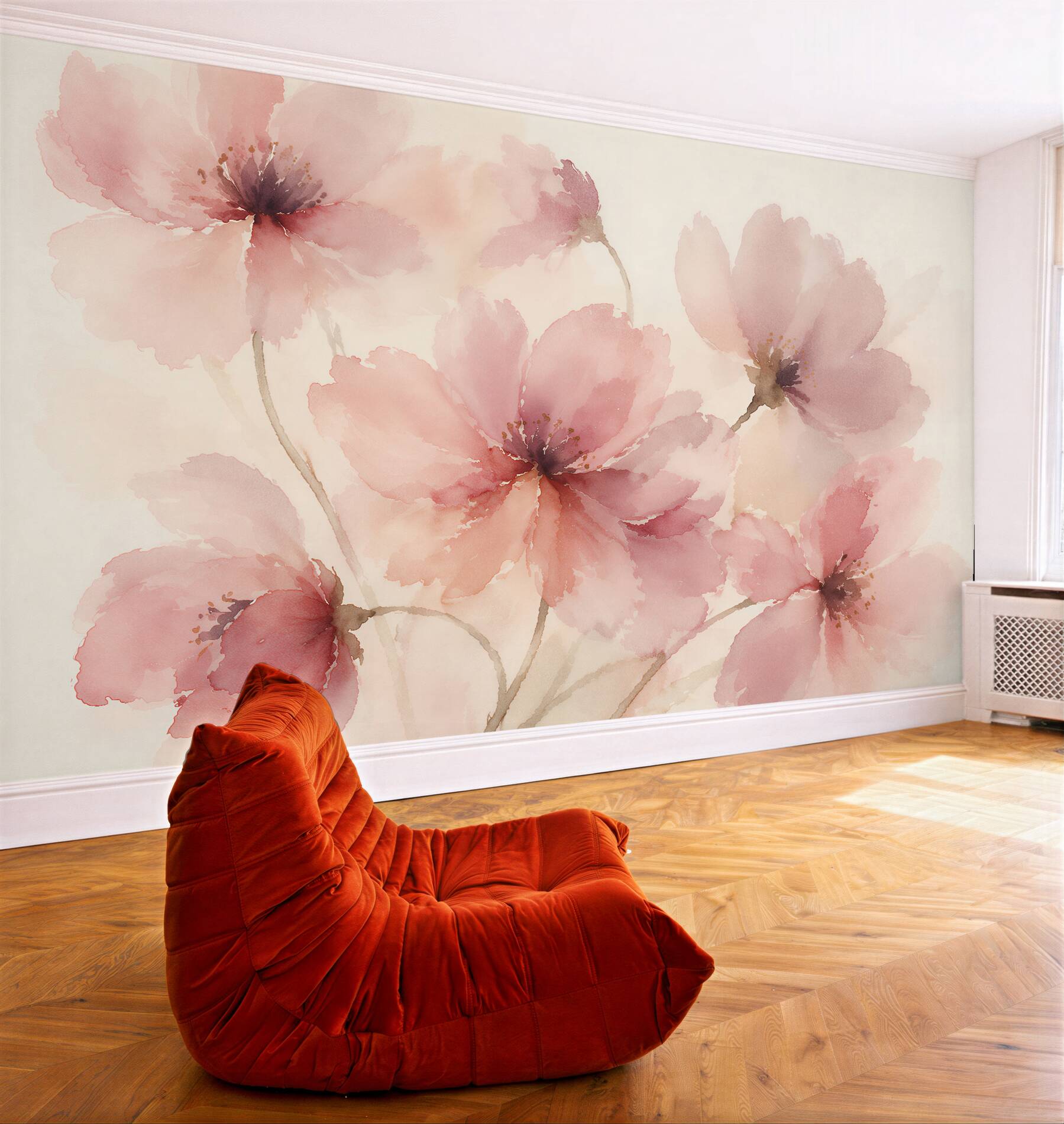 Fototapeten Puderblumen in Aquarell