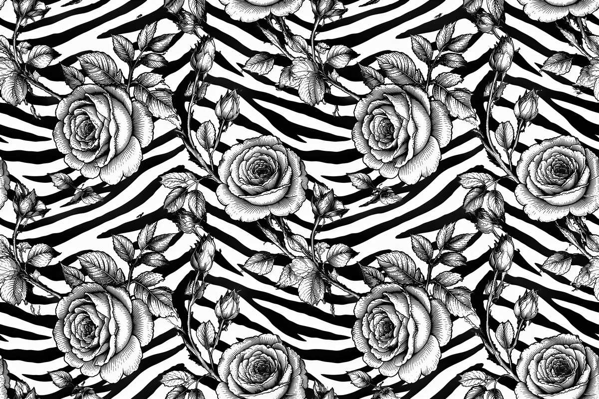 Fototapeten Rosen auf Retro-Zebra