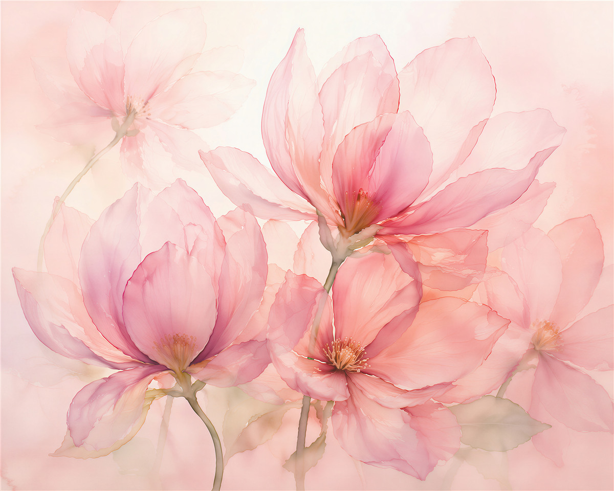 Fototapeten Rosa Magnolien in aquarellhafter Leichtigkeit