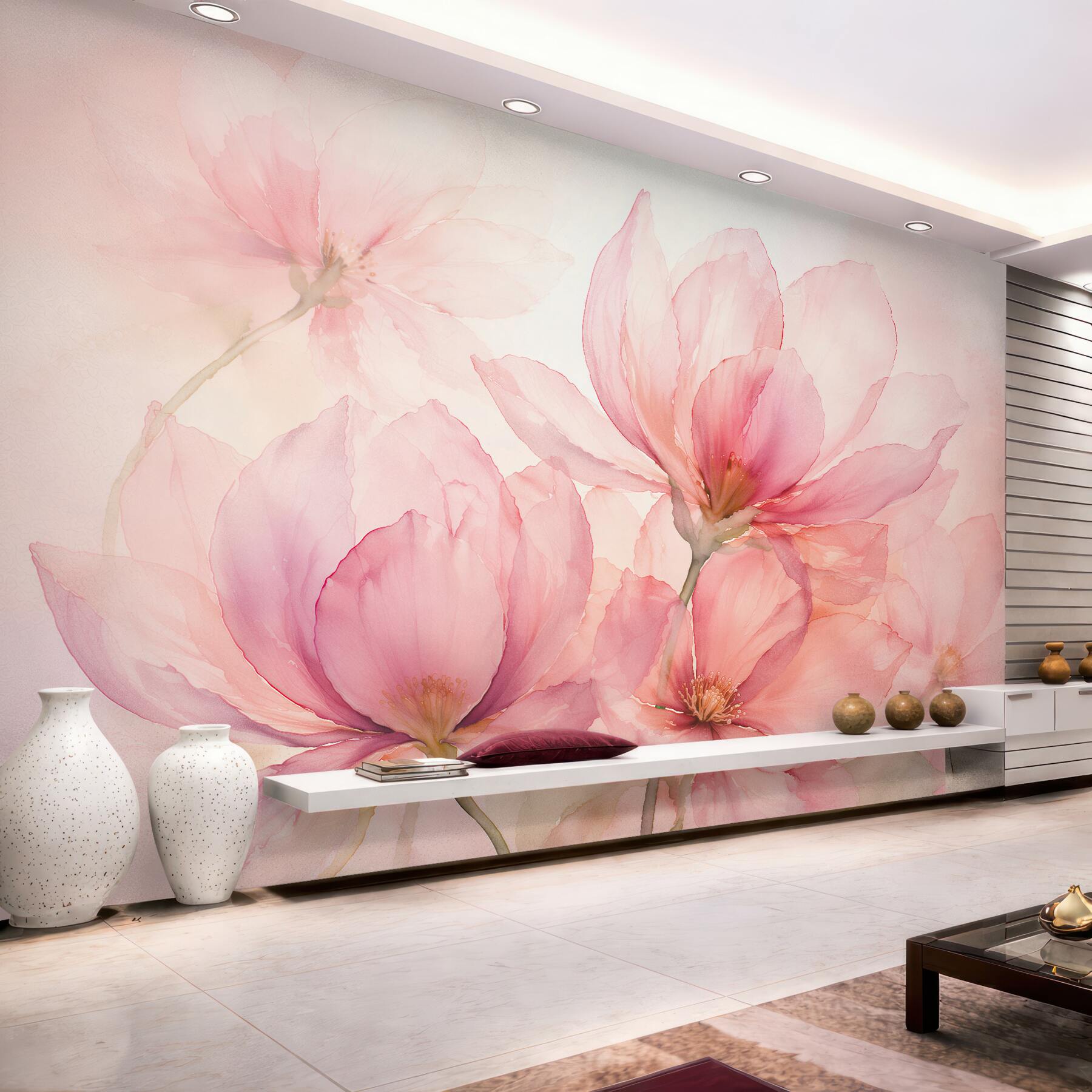 Fototapeten Rosa Magnolien in aquarellhafter Leichtigkeit