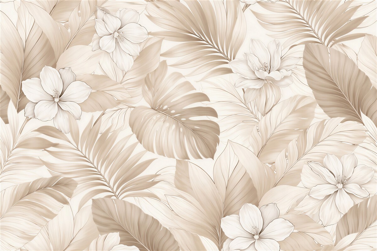 Fototapeten Beige Blätter und Blumen Premium