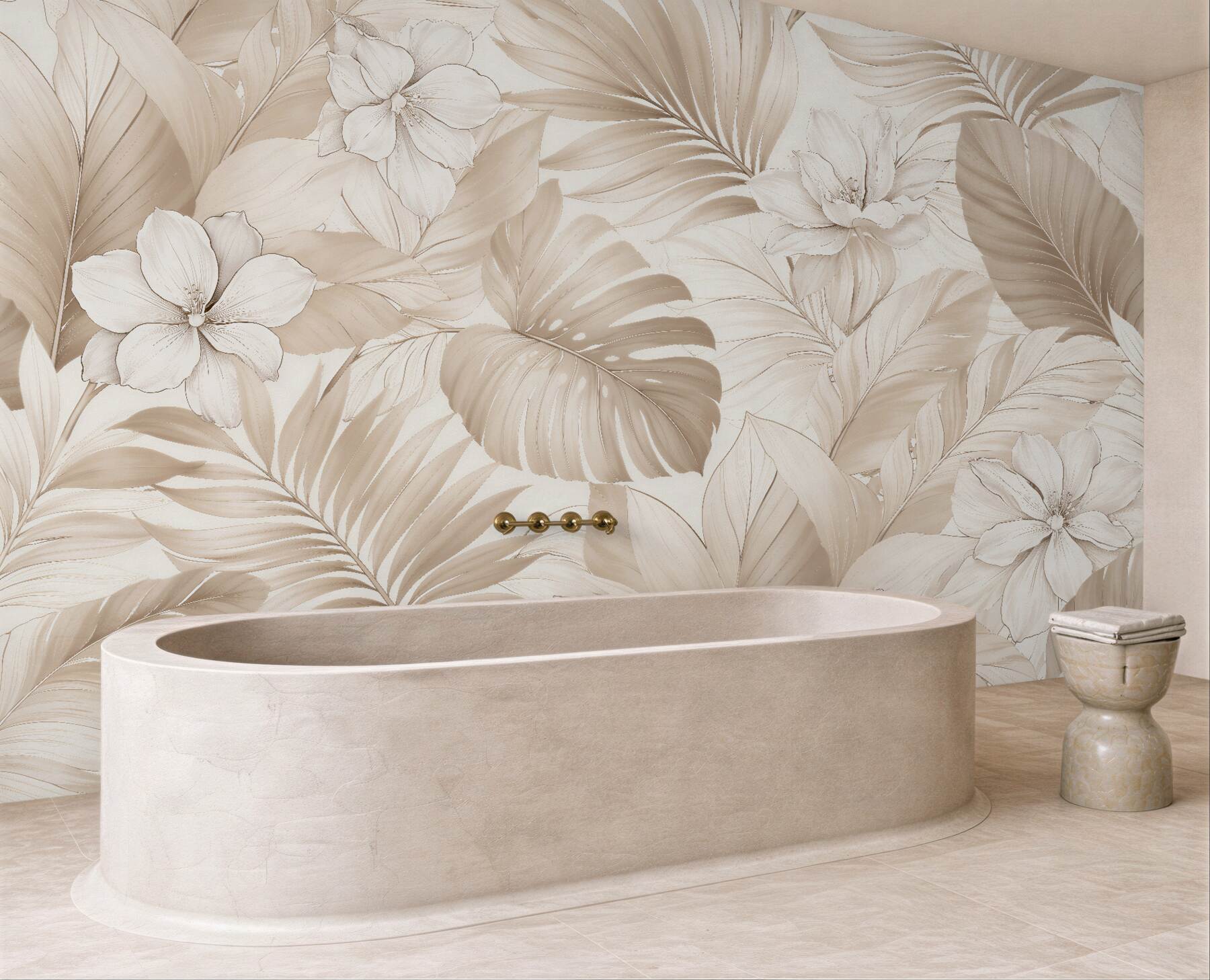 Fototapeten Beige Blätter und Blumen Premium