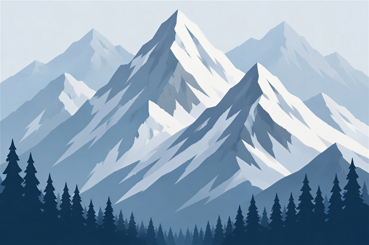 Fototapeten Illustrierte blaue Berggipfel