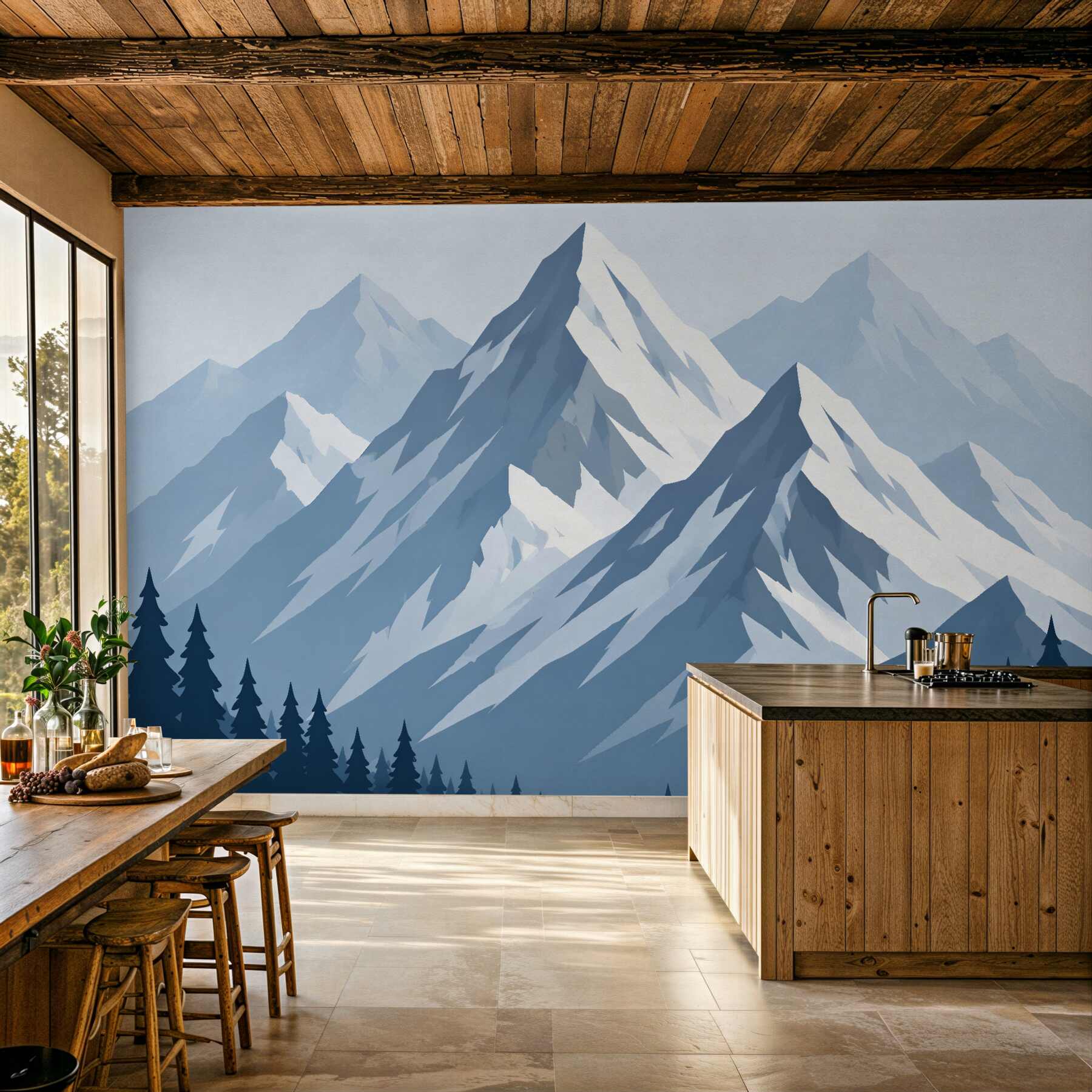 Fototapeten Illustrierte blaue Berggipfel