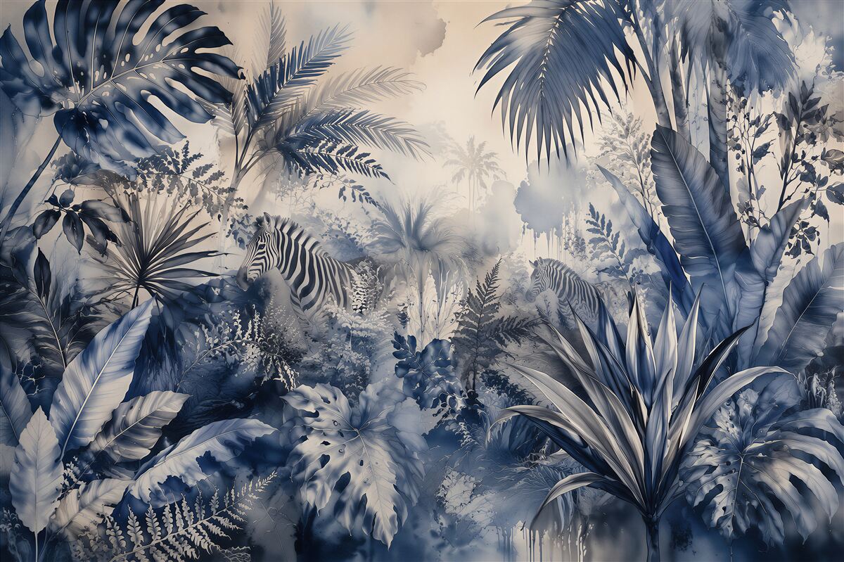 Fototapeten Blauer Dschungel mit Zebra