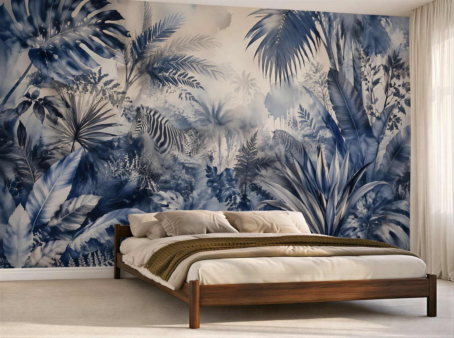Fototapeten Blauer Dschungel mit Zebra