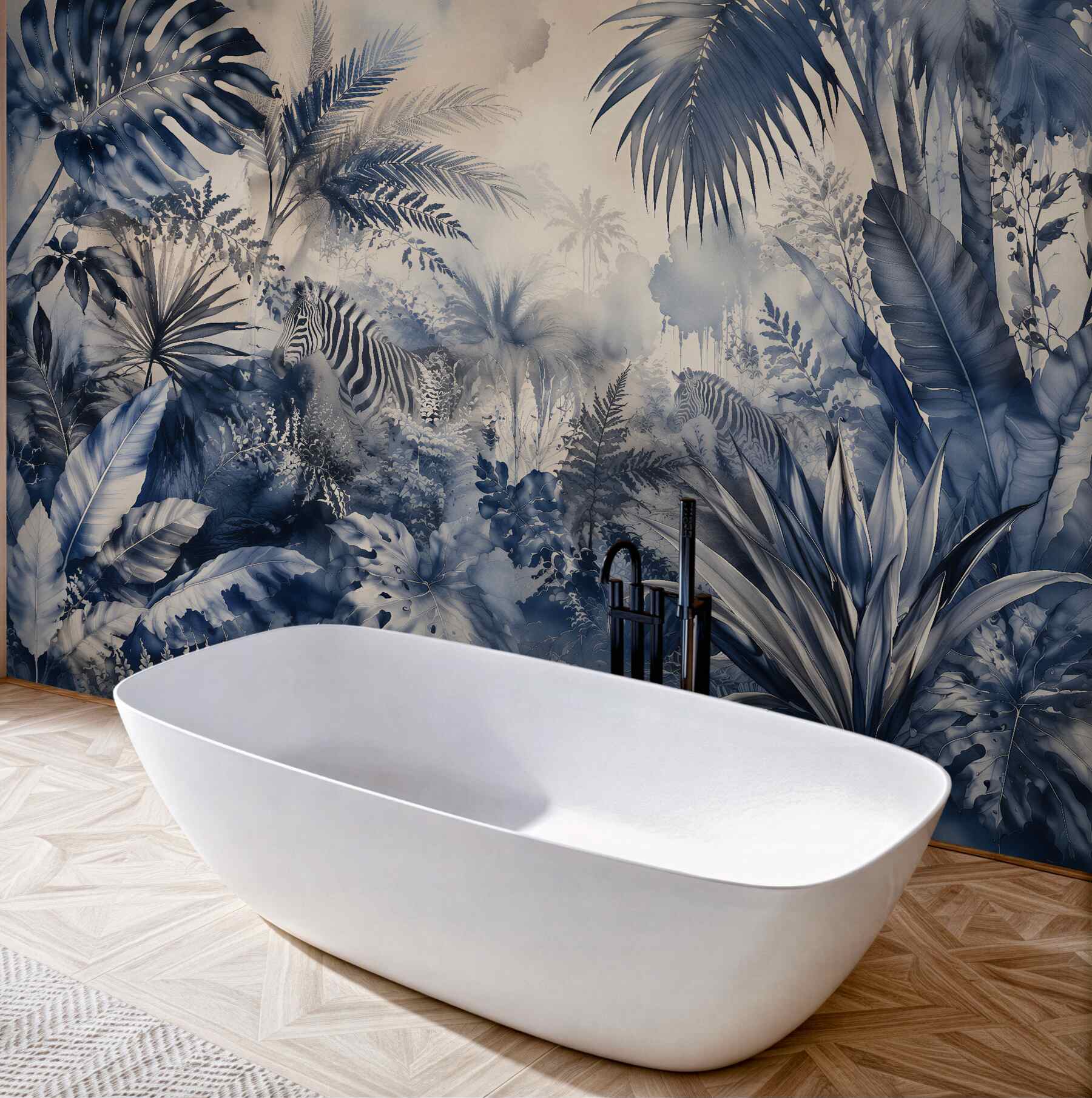 Fototapeten Blauer Dschungel mit Zebra