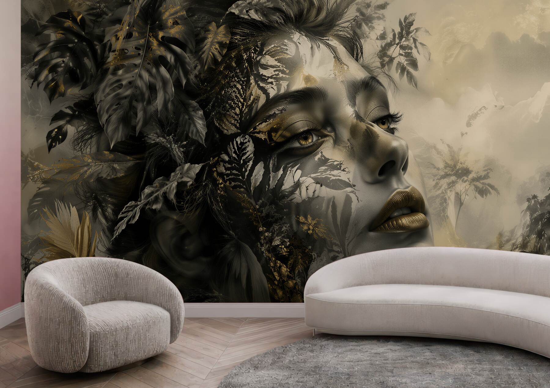Fototapeten Goldene Muse in tropischer Aura