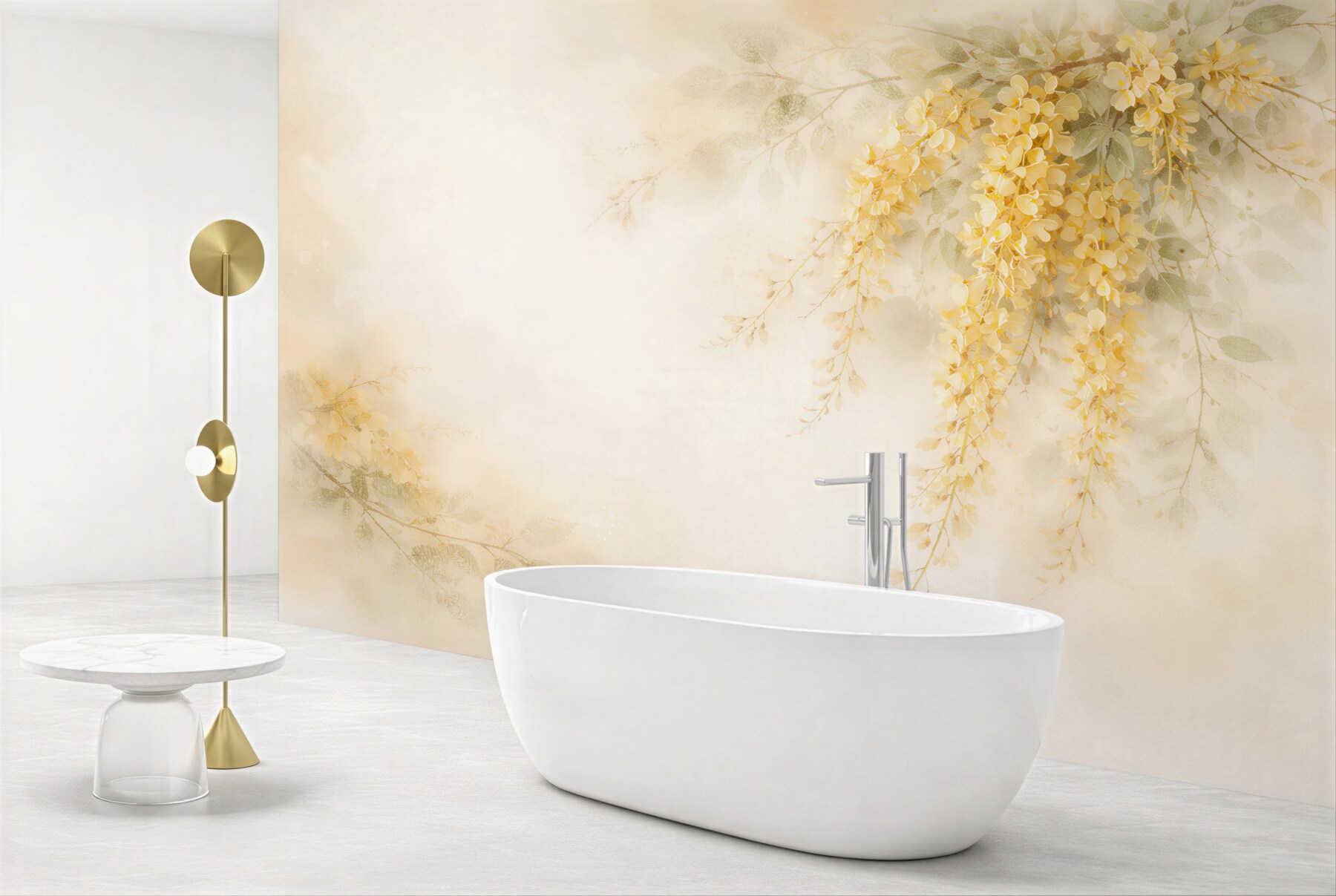 Fototapeten Goldene hängende Aquarellblumen