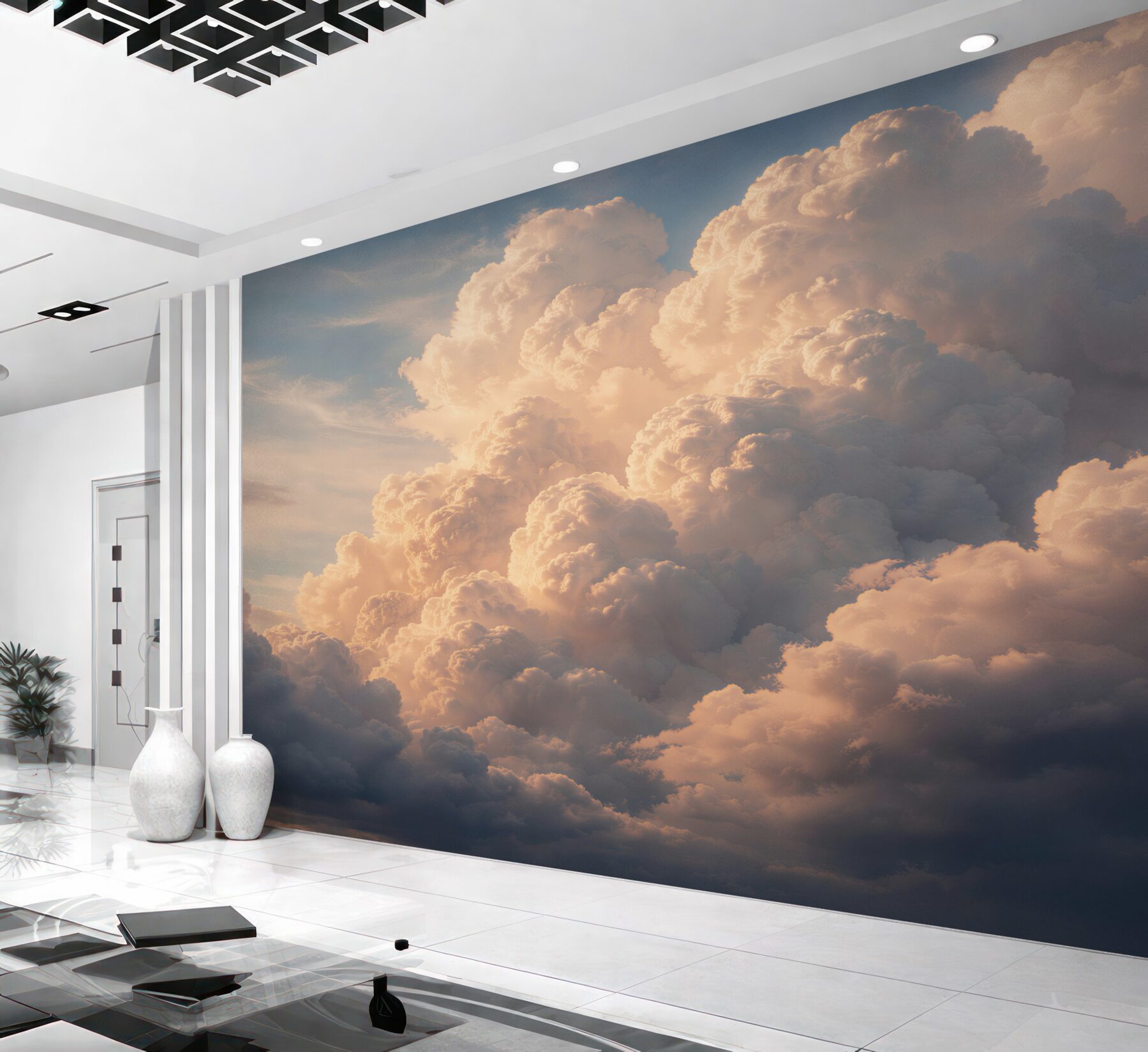 Fototapeten Flauschige Wolken im warmen Licht