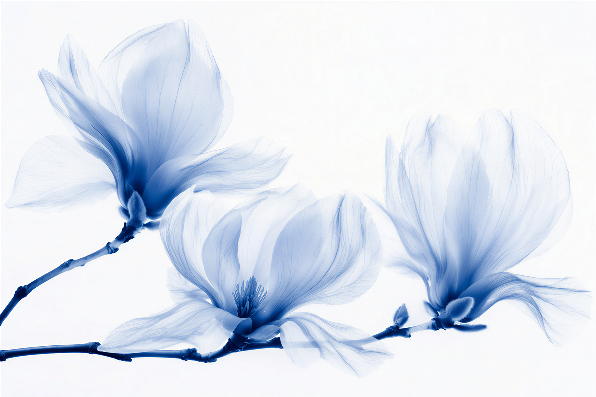 Fototapeten Blaue Magnolien in ätherischer Anmut