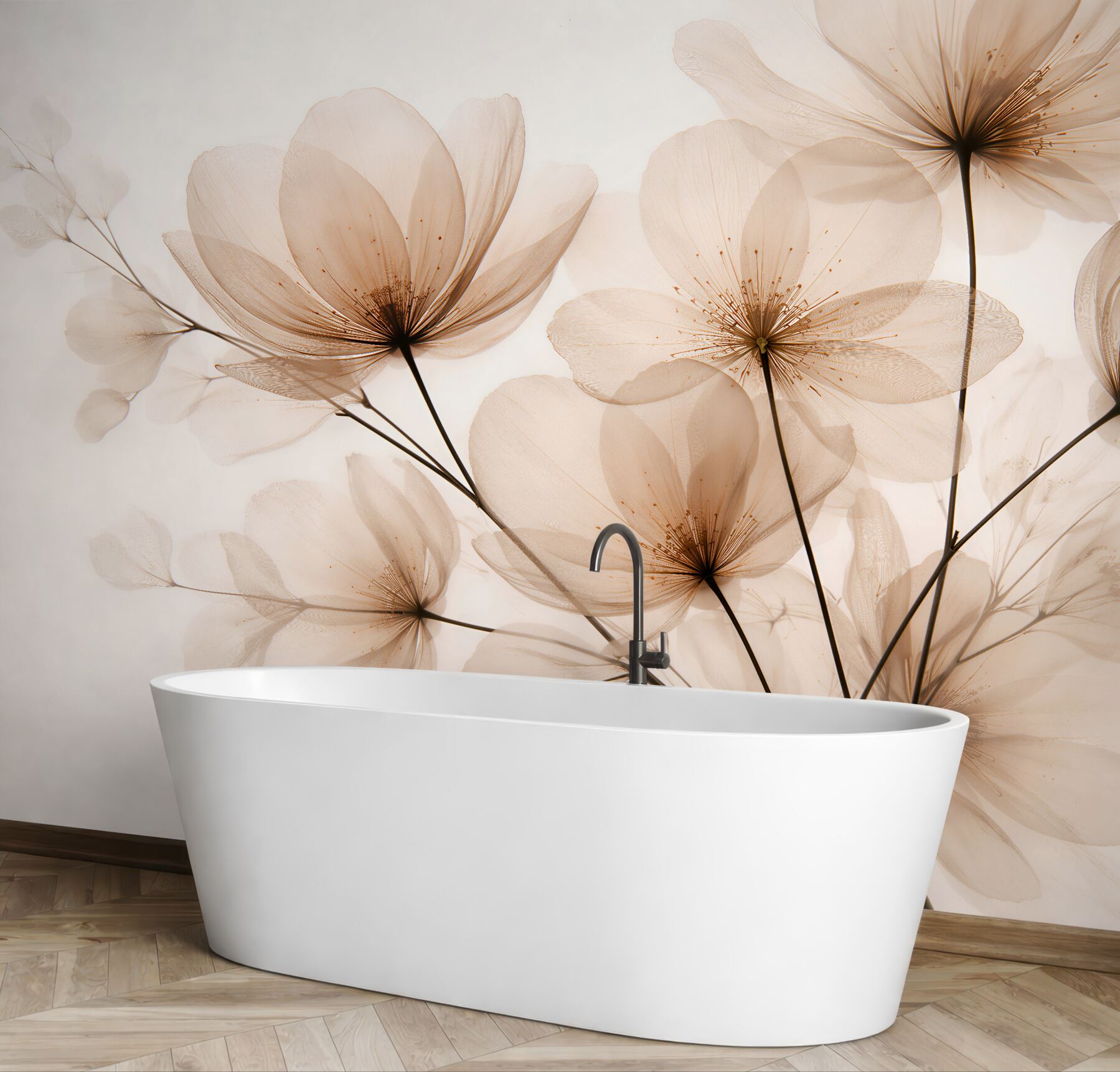 Fototapeten Luftige Blumen im cremefarbenen Licht