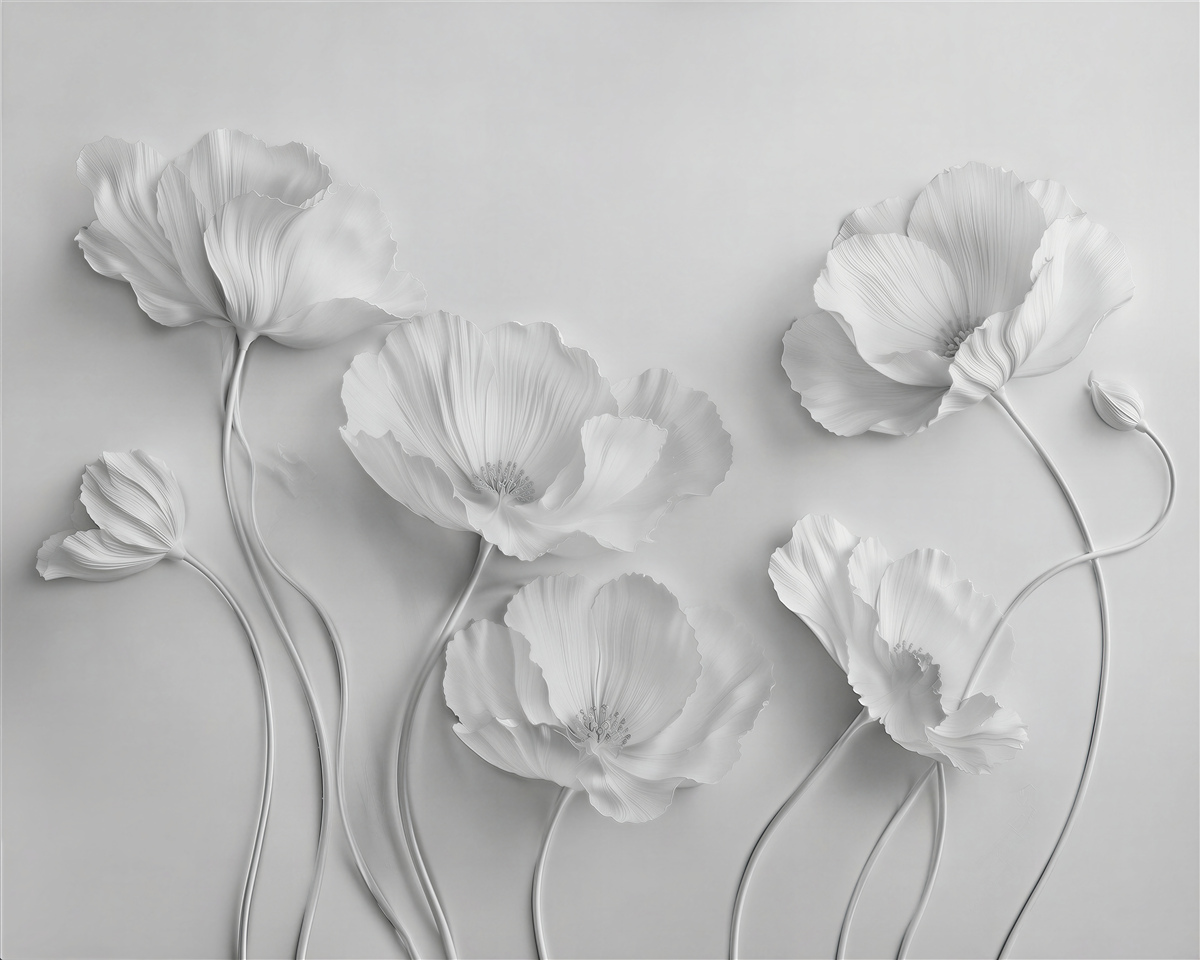 Fototapeten Weiße Mohnblumen im Relief