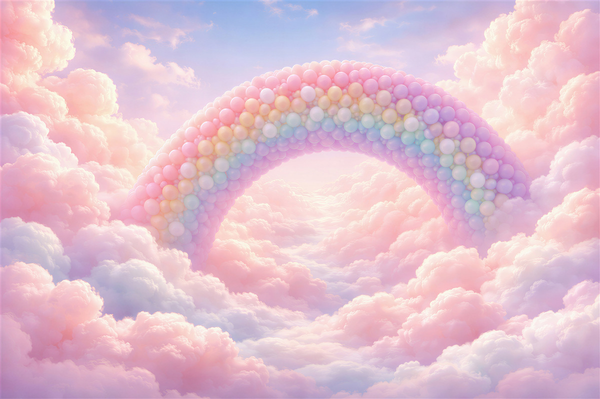Fototapeten Pastellfarbener Regenbogen in den Wolken