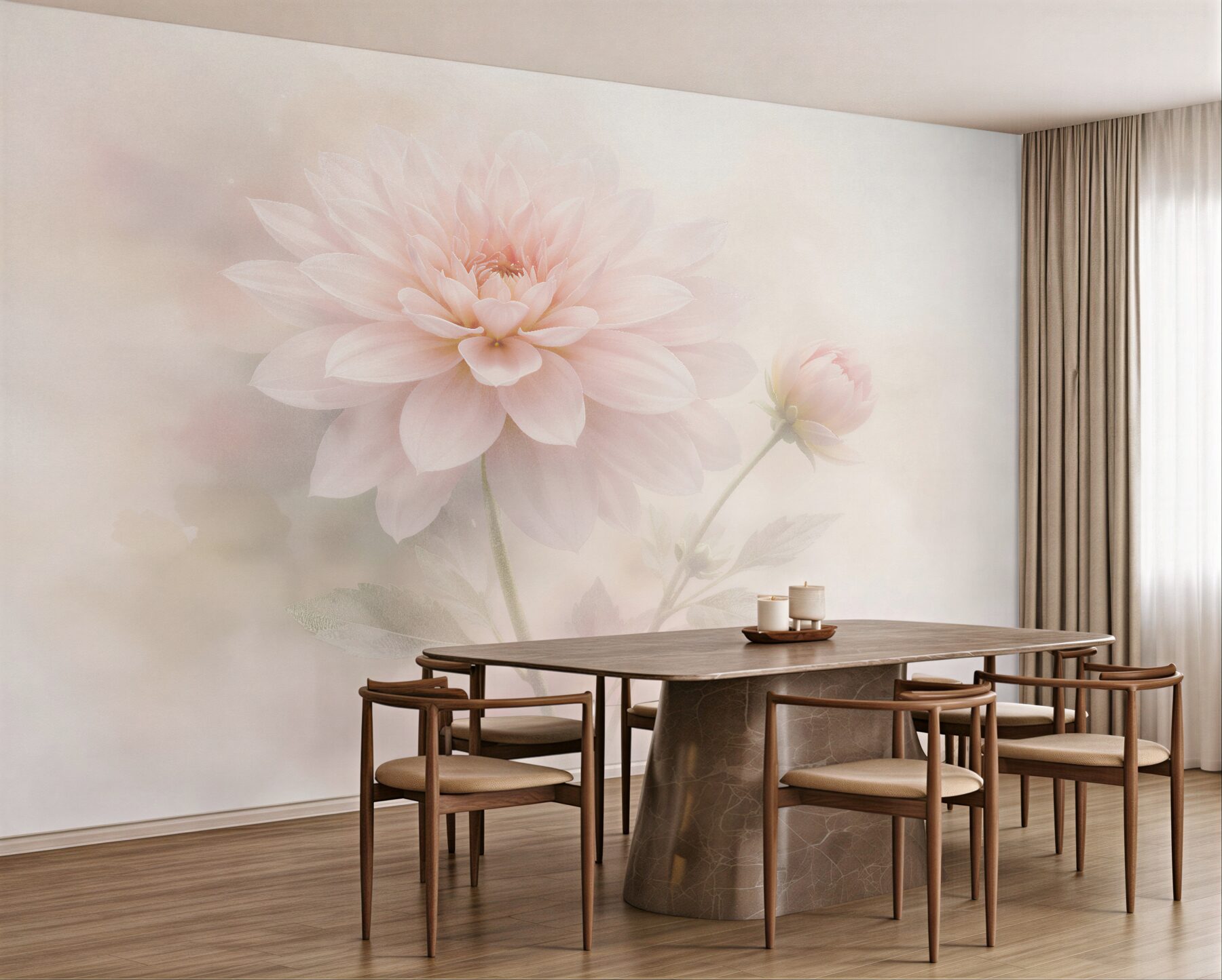 Fototapeten Puderfarbene Blume im nebligen Glanz