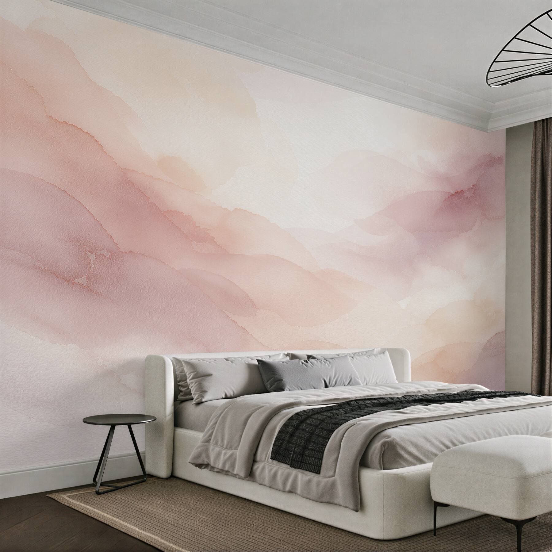 Fototapeten Puderfarbene Abstraktion aus Aquarellwolken