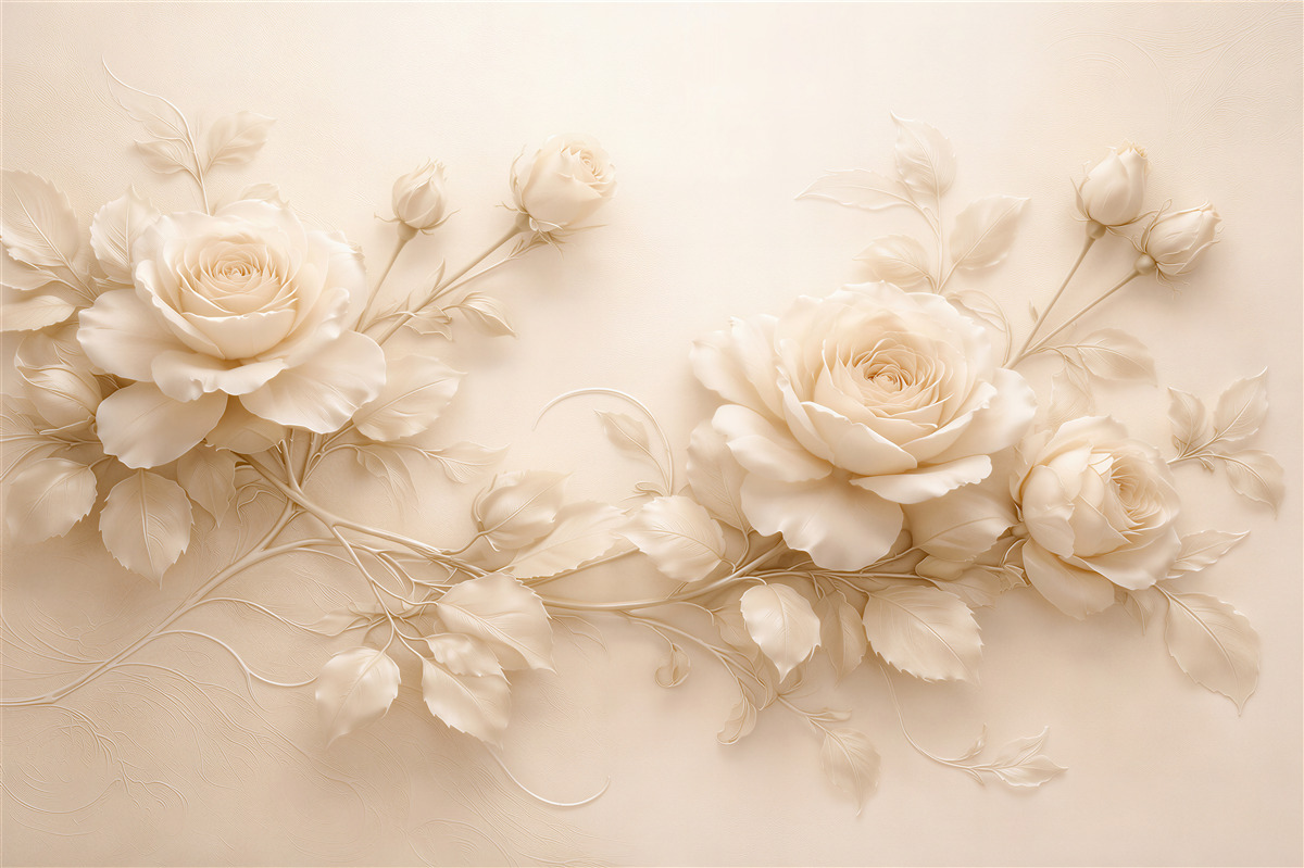 Fototapeten Cremefarbene Rosen im eleganten Relief