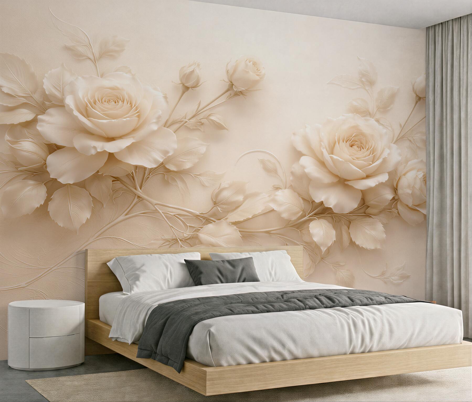 Fototapeten Cremefarbene Rosen im eleganten Relief