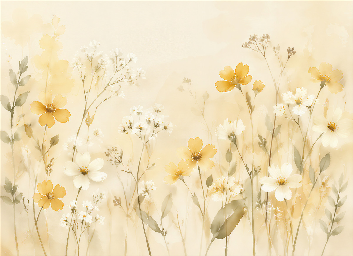 Fototapeten Zarte Wiese mit goldenen Blumen