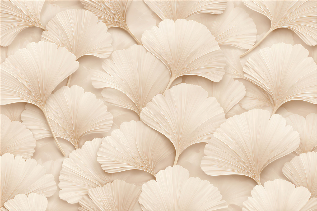 Fototapeten Cremefarbene Ginkgoblätter 3D