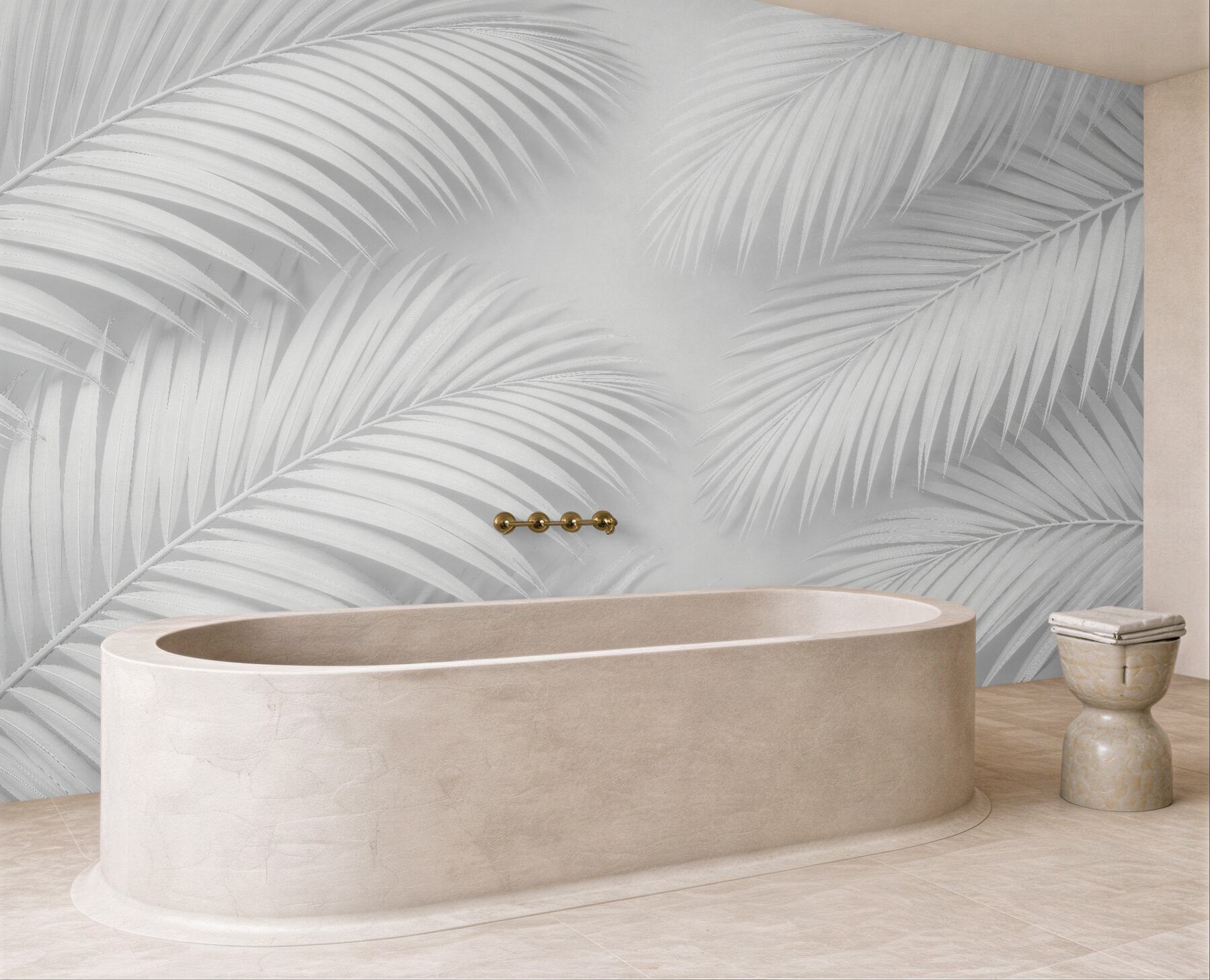 Fototapeten Weiße Palmblätter im minimalistischen Rhythmus