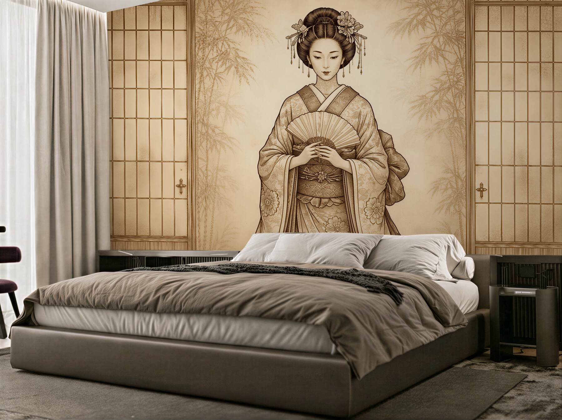 Fototapeten Geisha in bambusartiger Stille