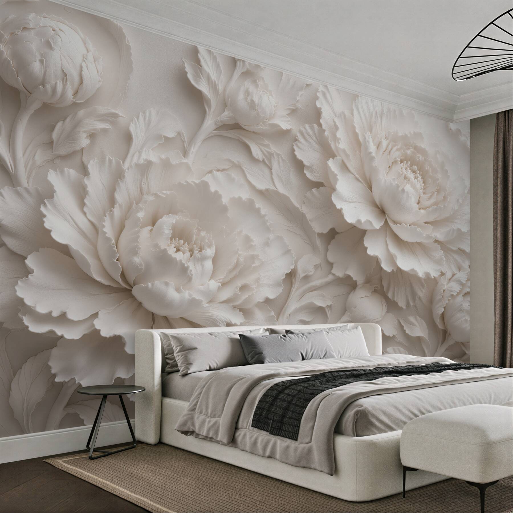 Fototapeten Cremefarbene Pfingstrosen im 3D-Relief