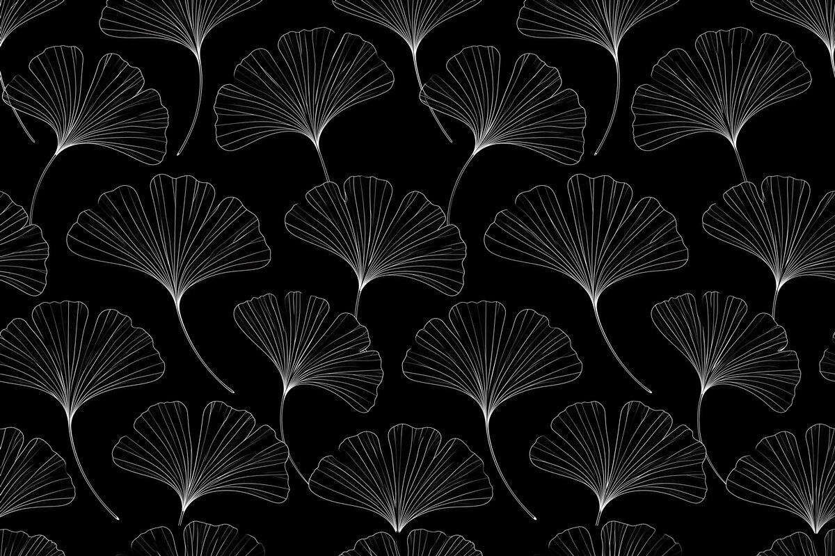 Fototapeten Schwarze Ginkgoblätter Minimalismus