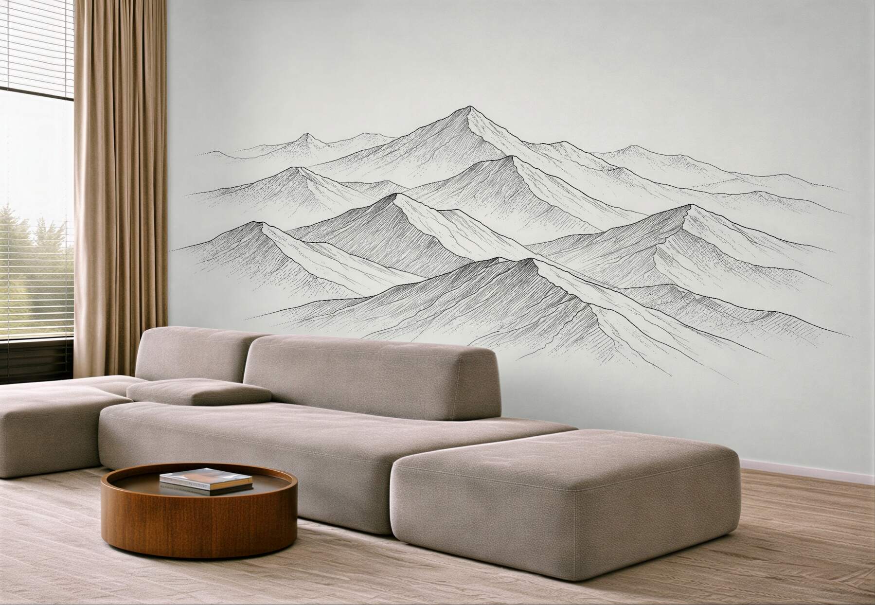 Fototapeten Minimalistisch skizzierte Bergketten