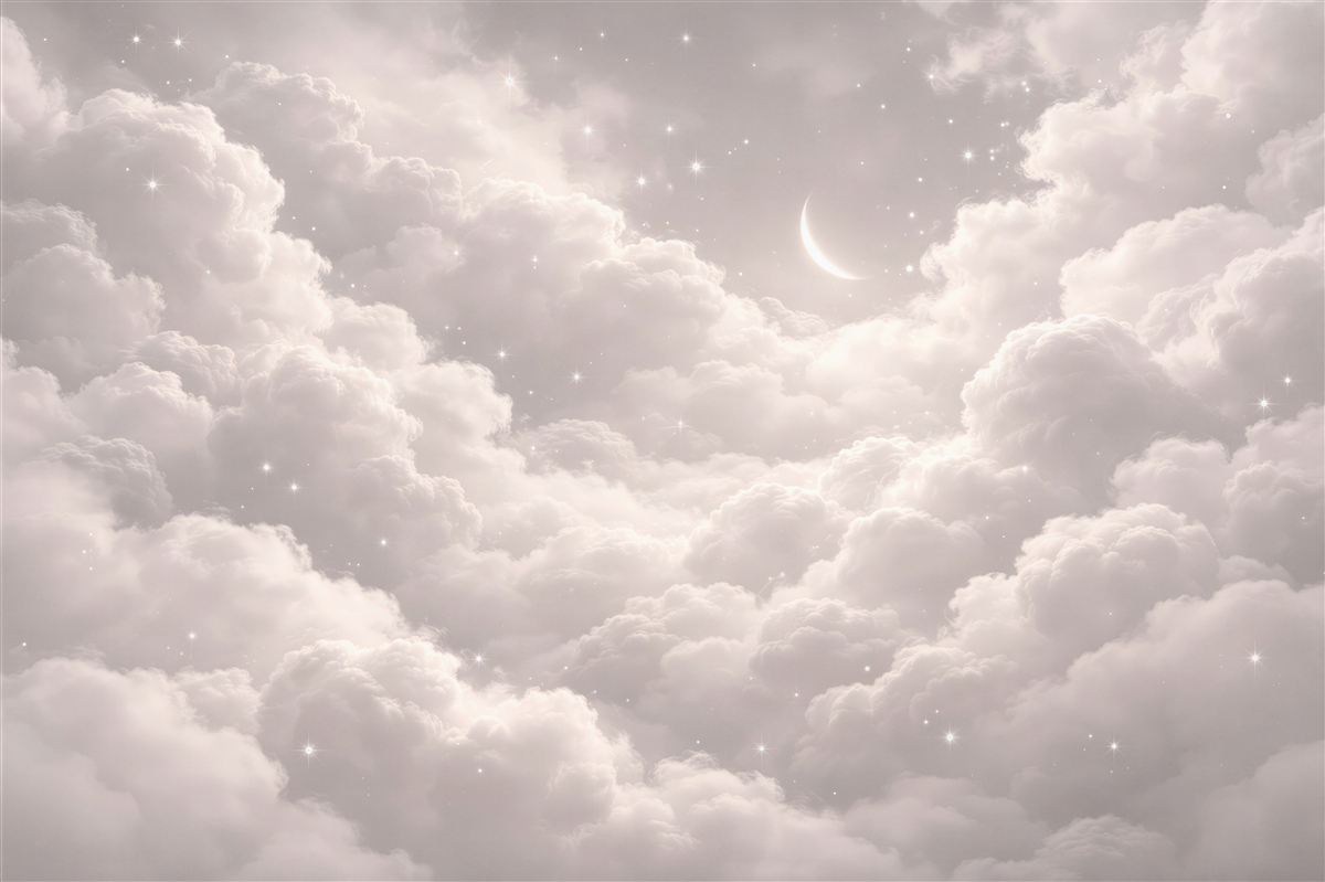 Fototapeten Mond inmitten weicher Wolken