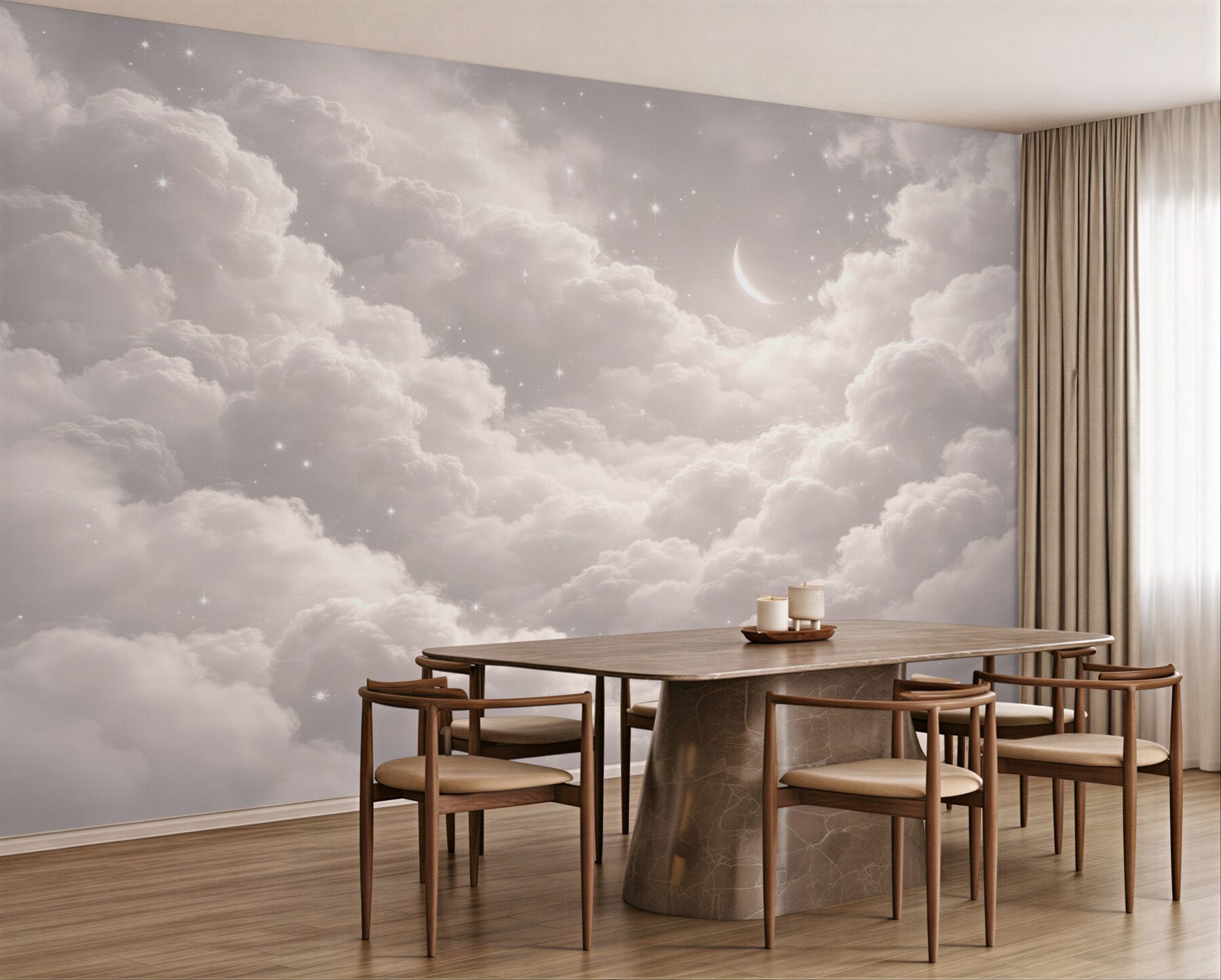 Fototapeten Mond inmitten weicher Wolken