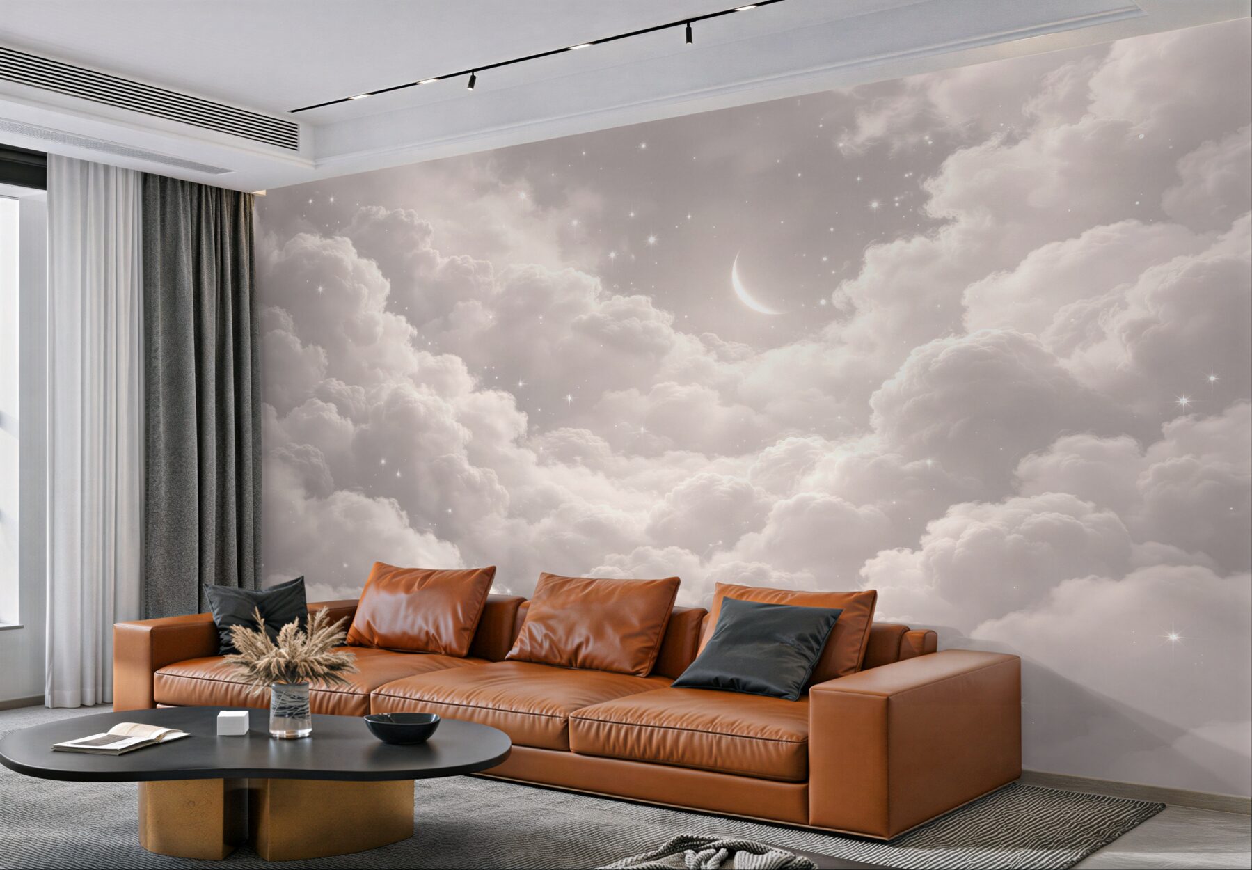 Fototapeten Mond inmitten weicher Wolken