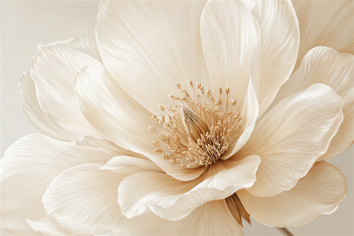 Fototapeten Cremige Blüte in elegantem Makro