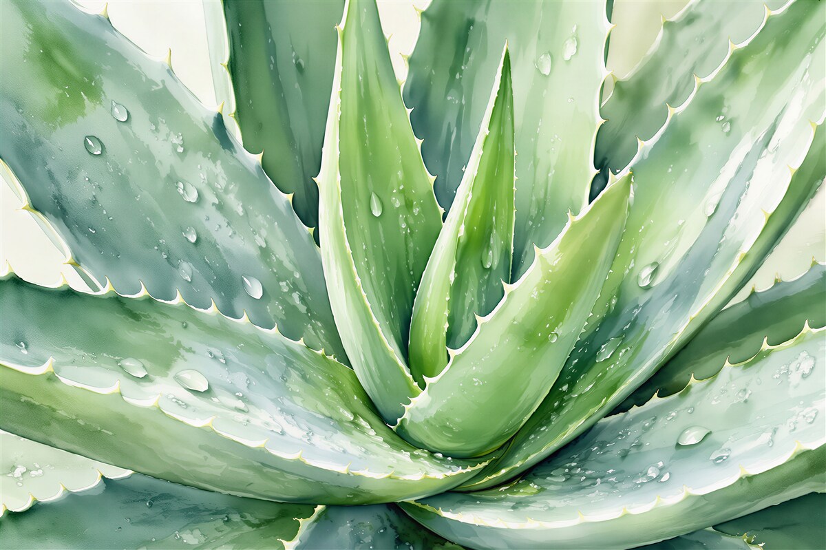 Fototapeten Aquarellfrische mit Aloe