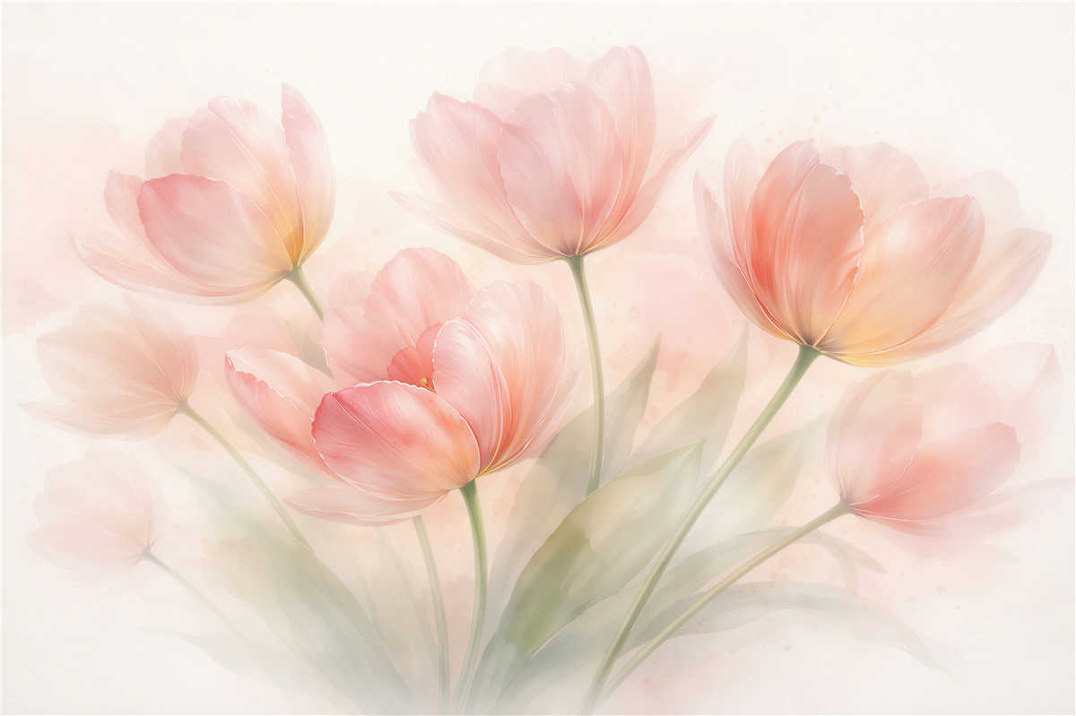 Fototapeten Pastelltulpen im Morgennebel