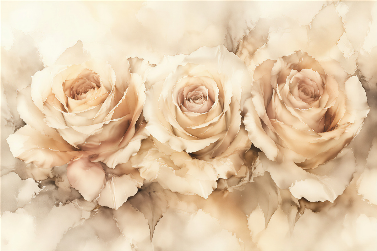 Fototapeten Cremefarbene Rosen in weicher Aquarelloptik