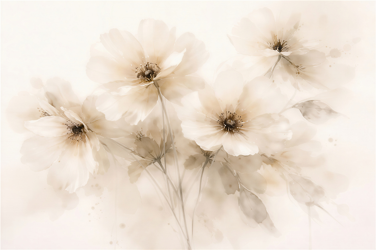 Fototapeten Ätherische Blumen im beigefarbenen Schleier