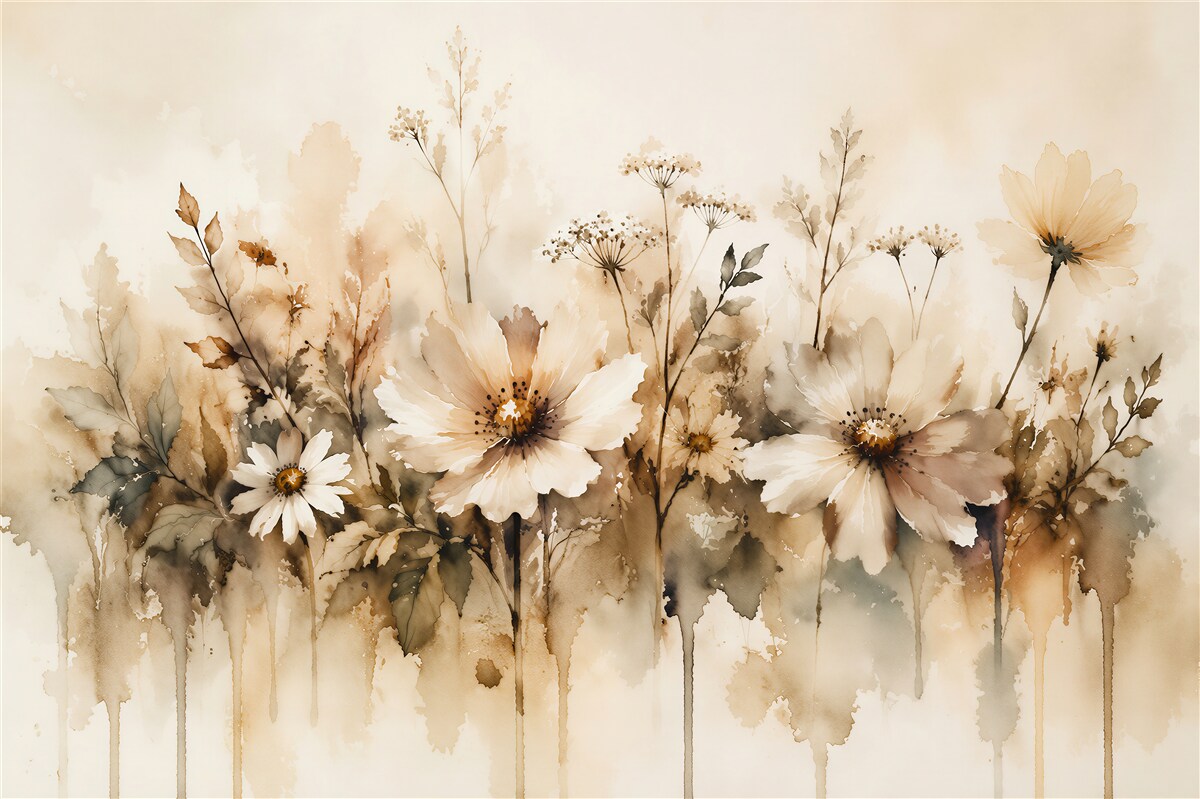 Fototapeten Wildblumen in sepiafarbener Aquarelloptik
