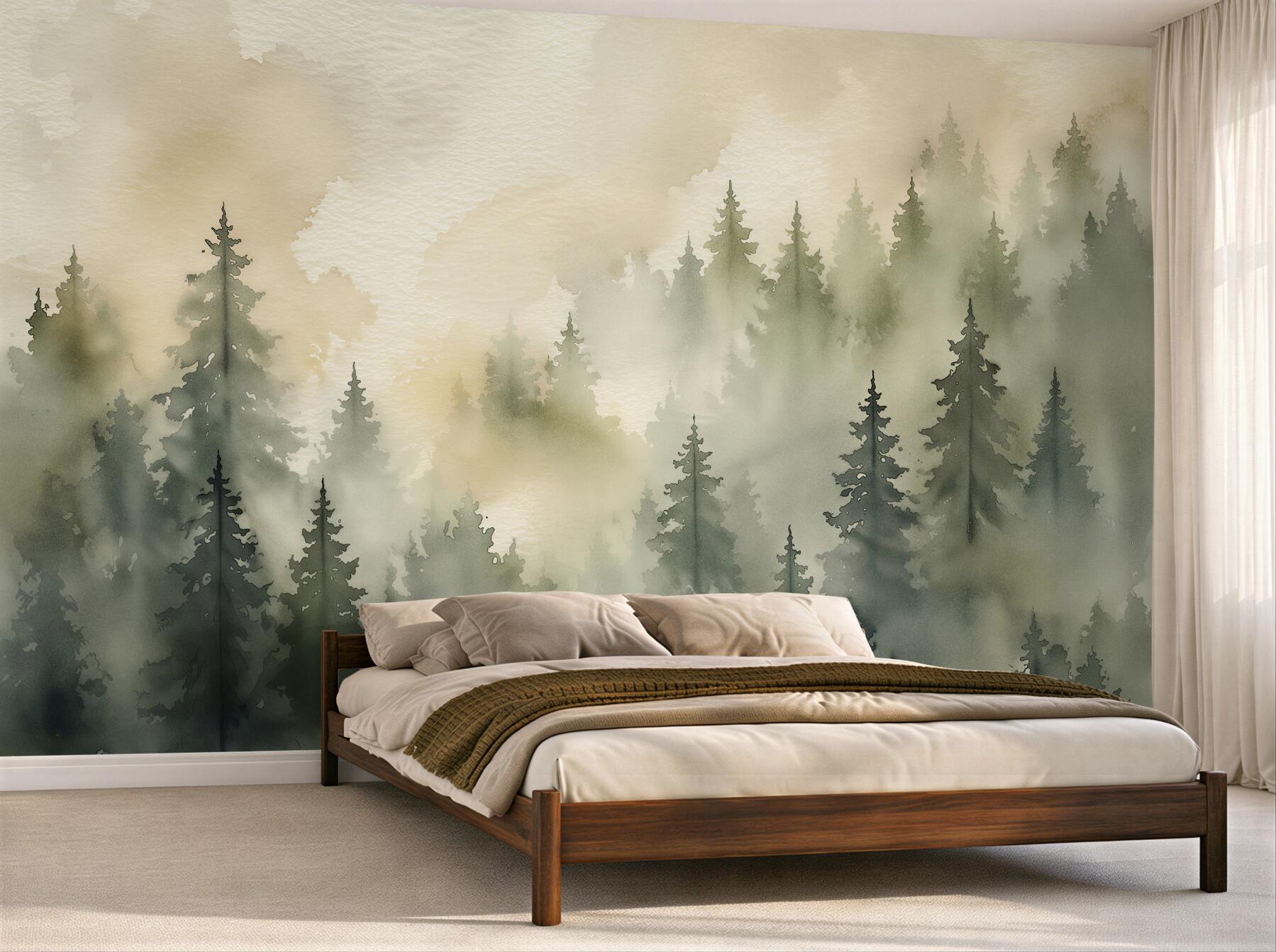Fototapeten Nebelwald im Aquarellschimmer