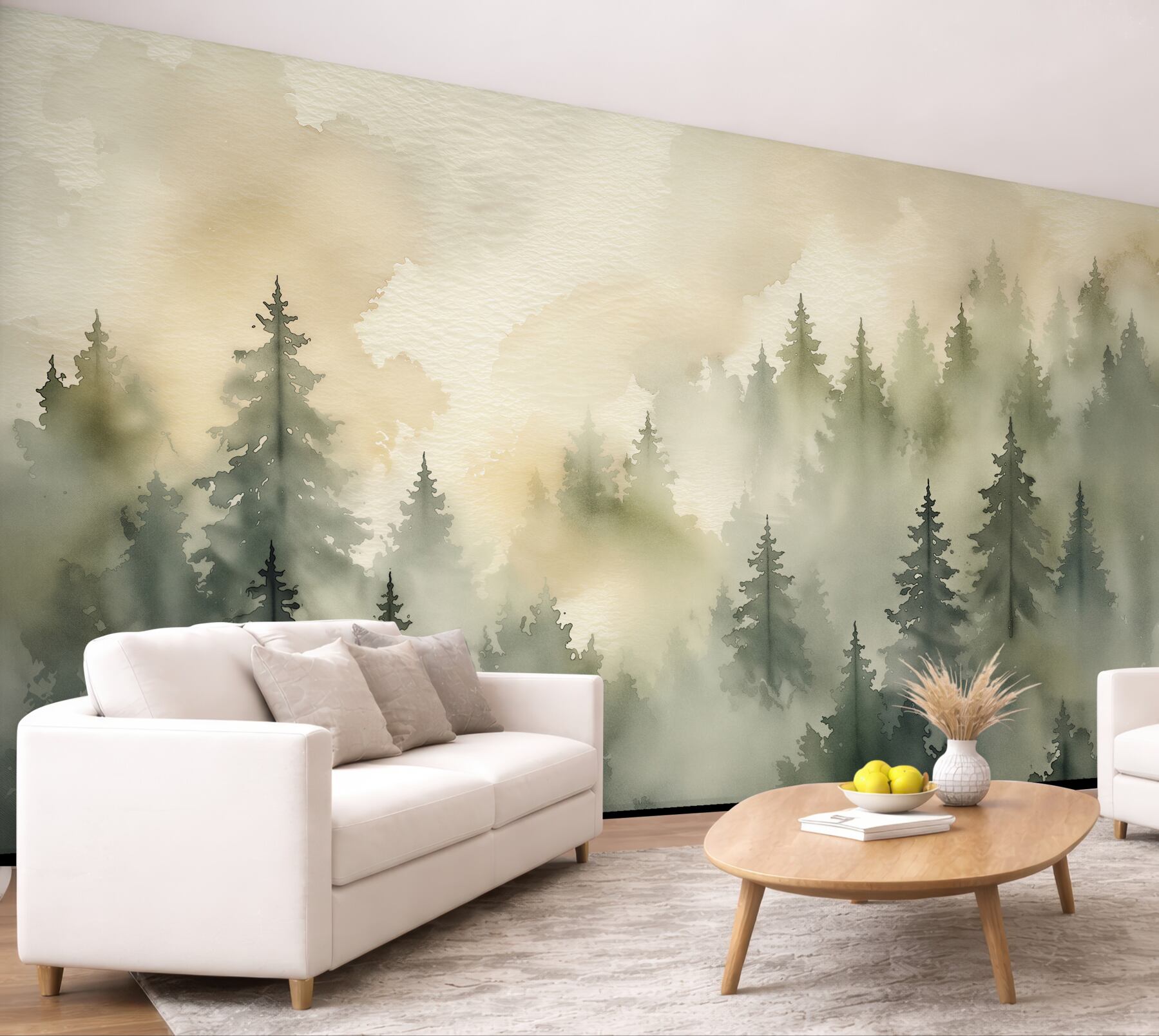 Fototapeten Nebelwald im Aquarellschimmer