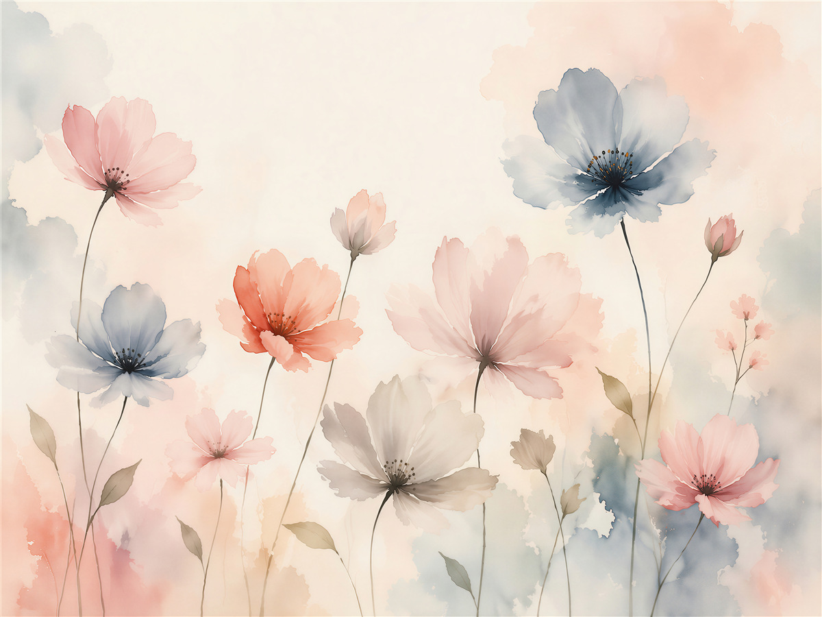 Fototapeten Pastellblumen in Aquarell