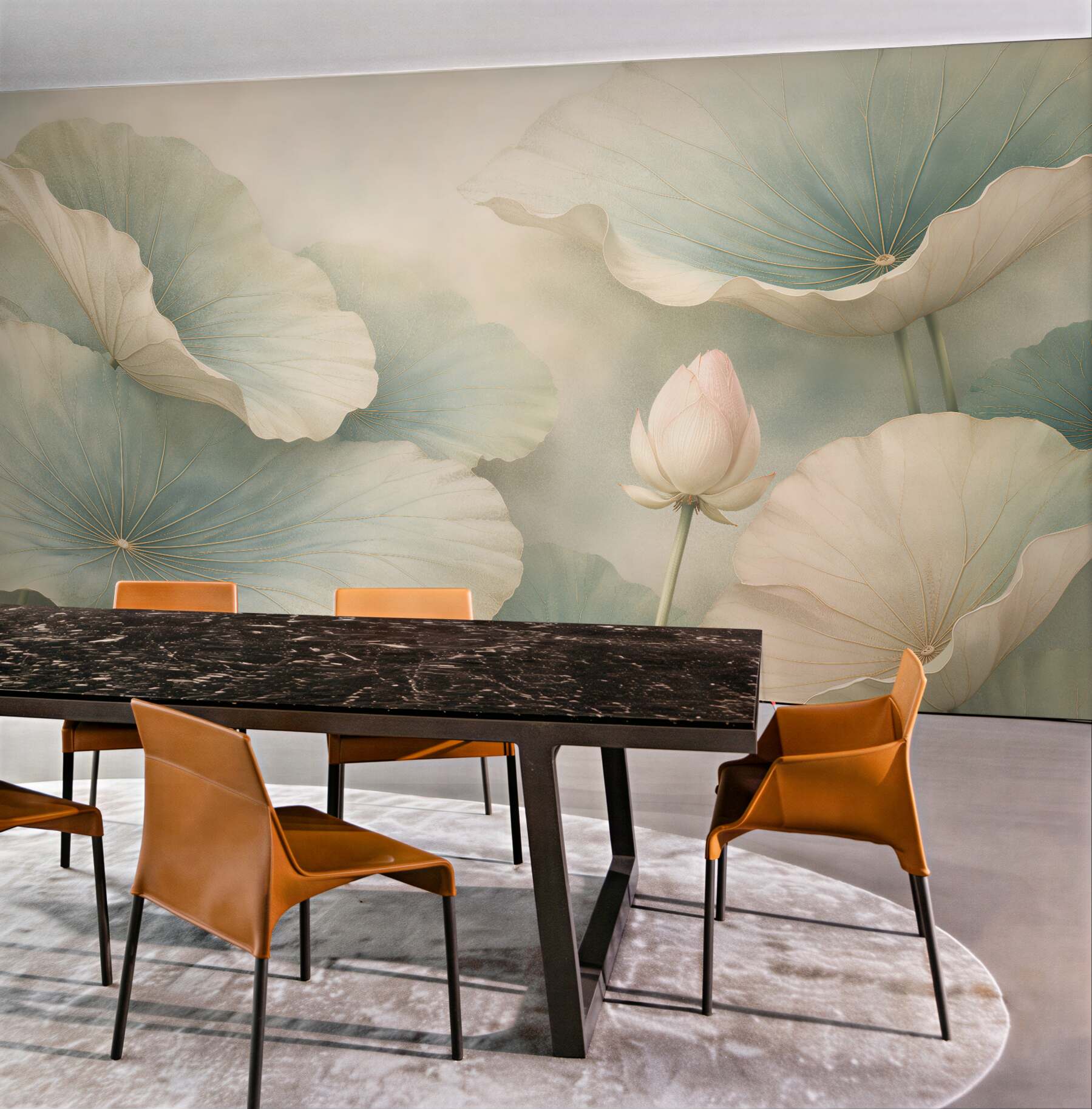 Fototapeten Pastellfarbener Lotus und Blätter