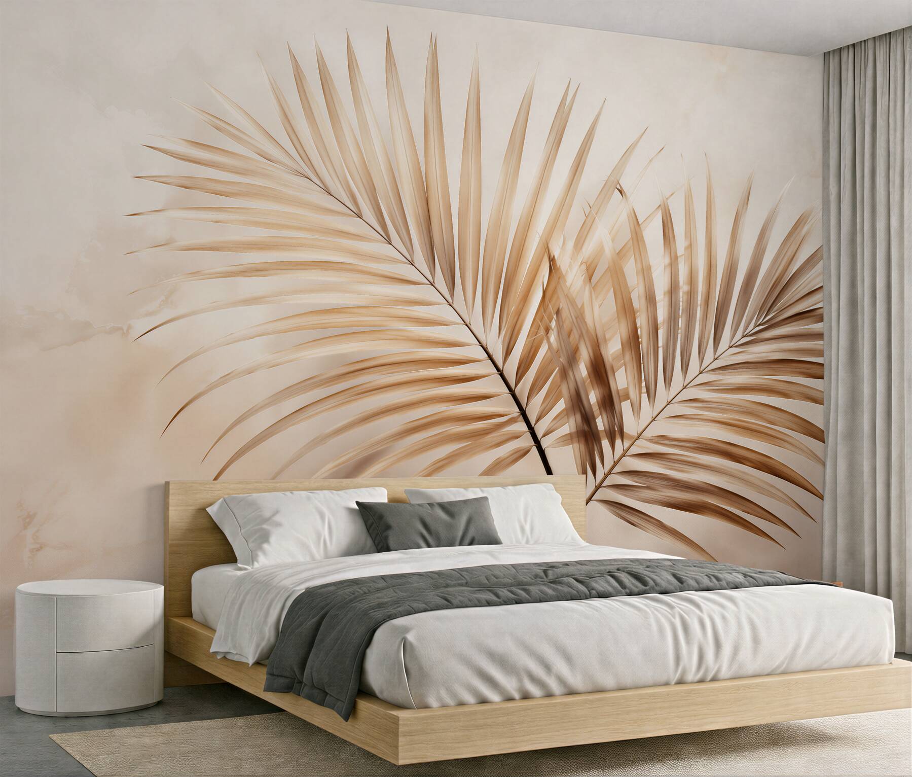 Fototapeten Goldene Palmblätter in Beige