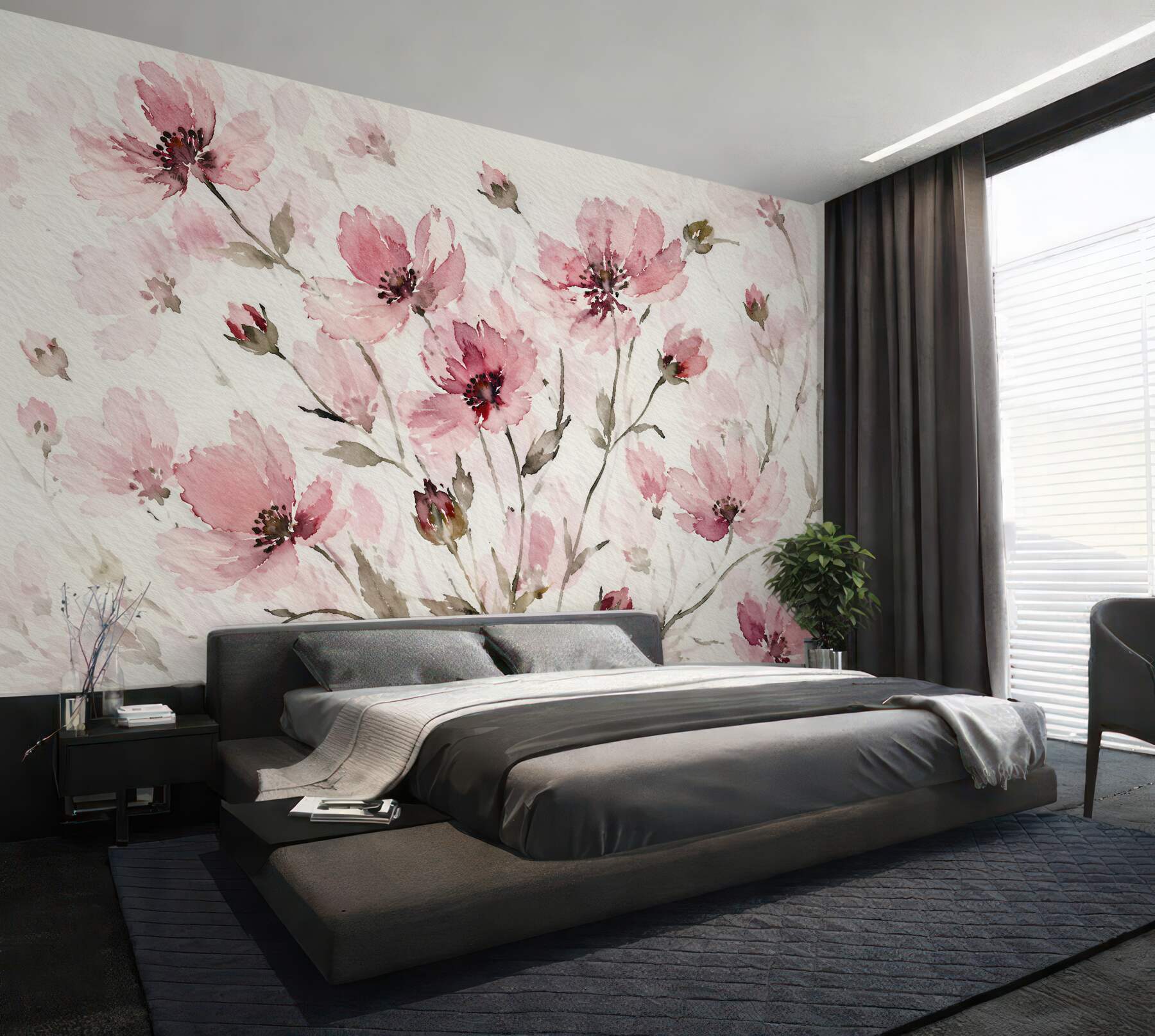 Fototapeten Aquarellartige rosa Wildblumen