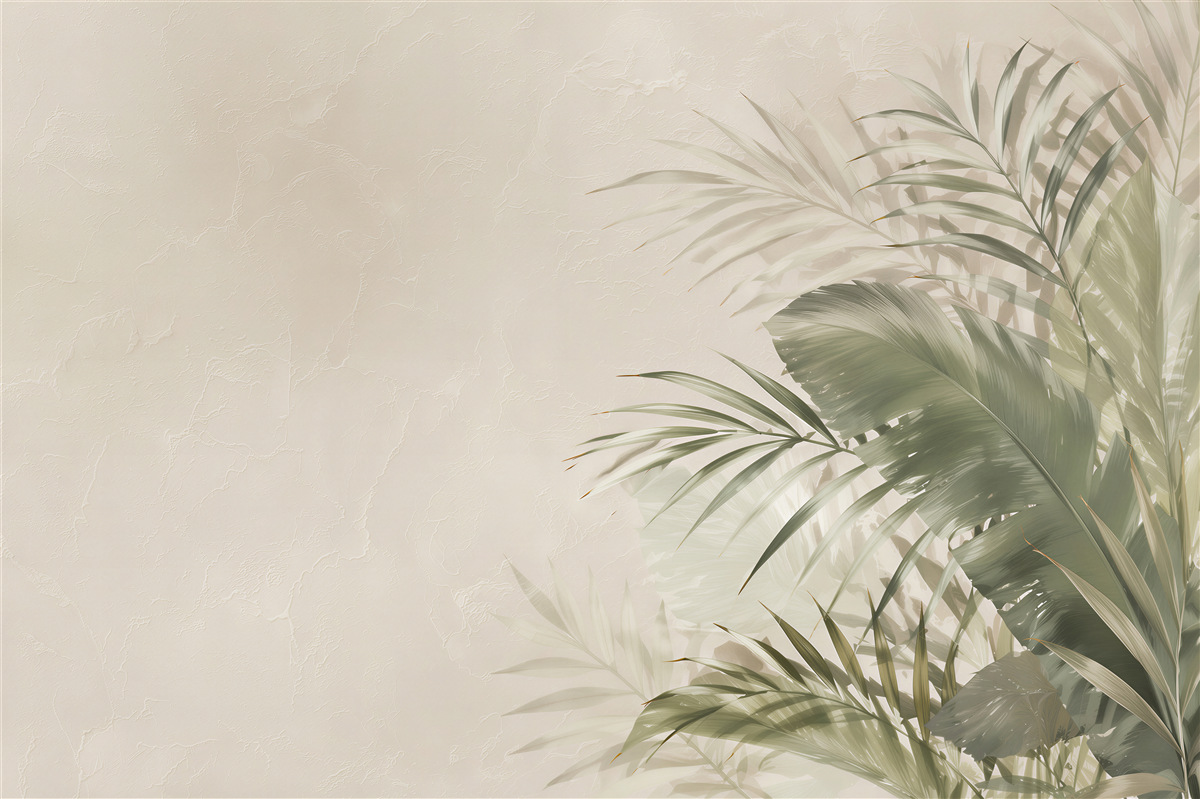 Fototapeten Zarte Palmblätter in Beige