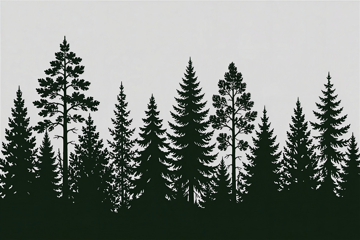 Fototapeten Minimalistische Konturen von Waldbäumen