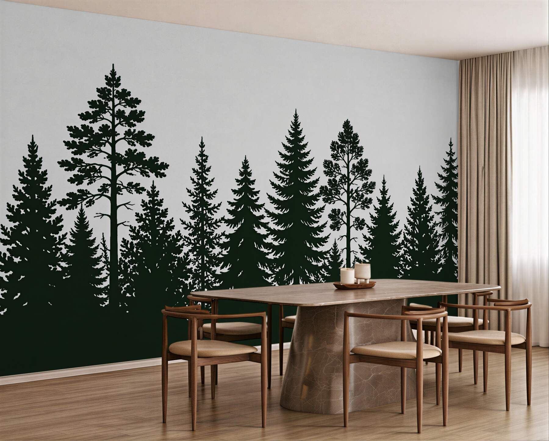 Fototapeten Minimalistische Konturen von Waldbäumen