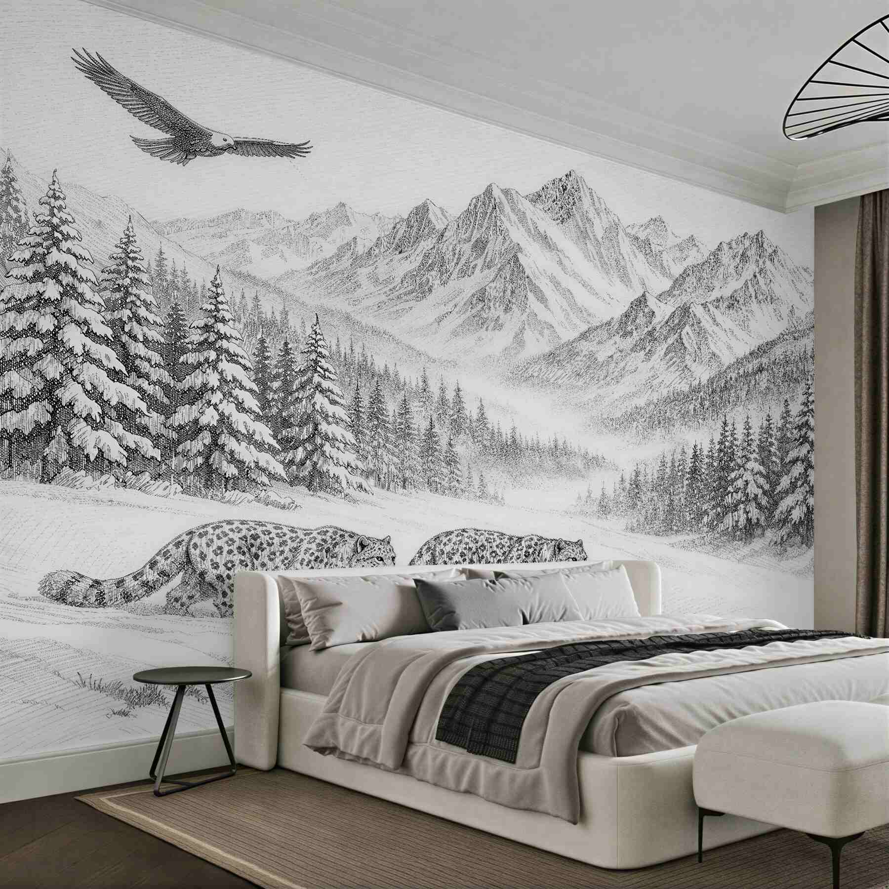 Fototapeten Schneeleoparden in der Stille der Berge